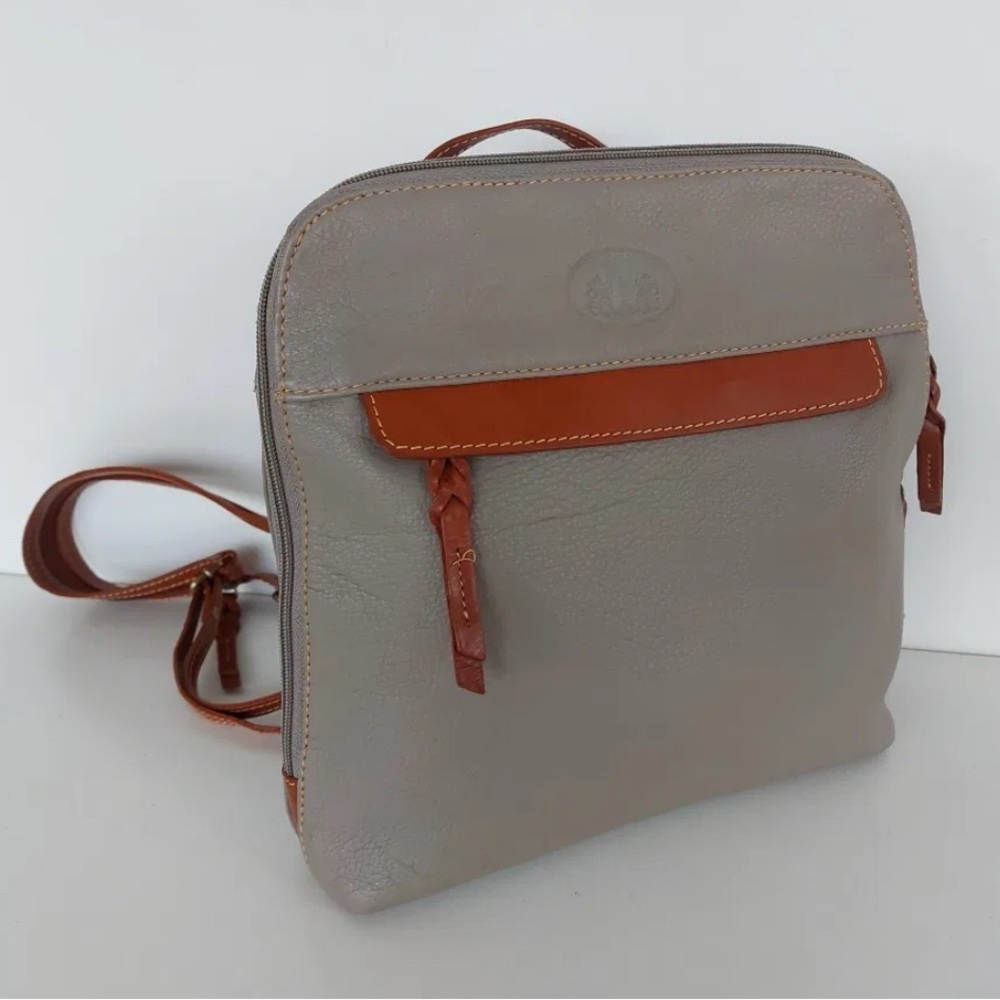Rowallan Gray and Brown Leather Backpack
